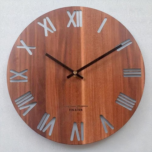Horloge Murale en Bois - Chiffres Romains