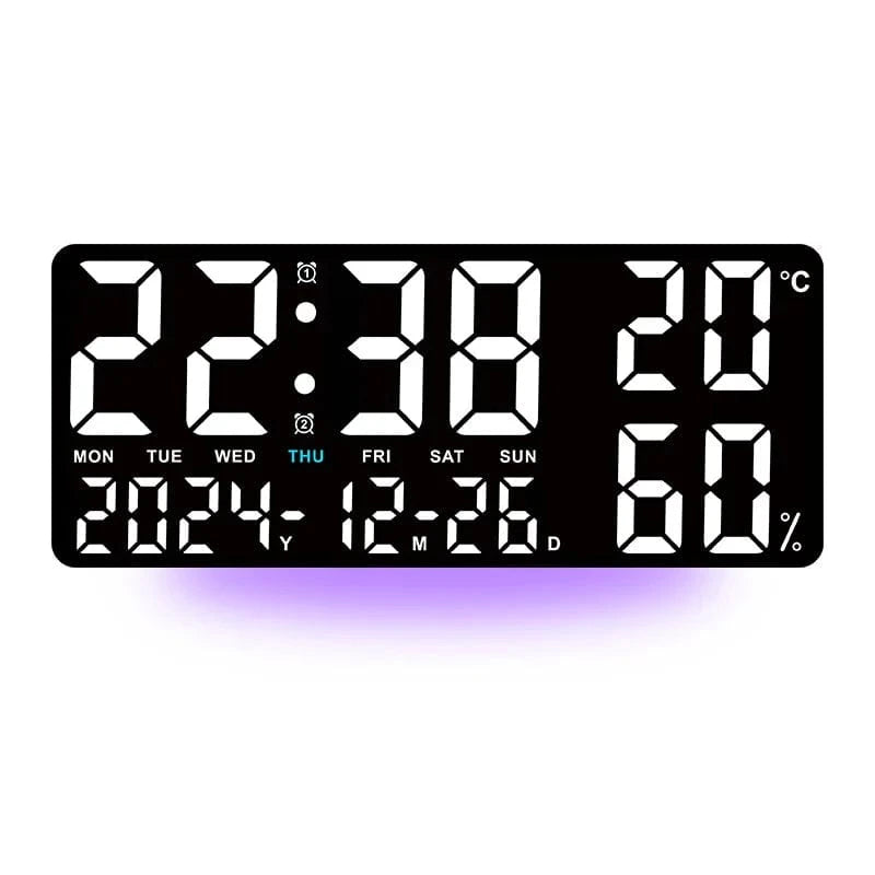 Horloge digitale murale grand format - Horloge du Monde Blanc / 35x15x2.8cm